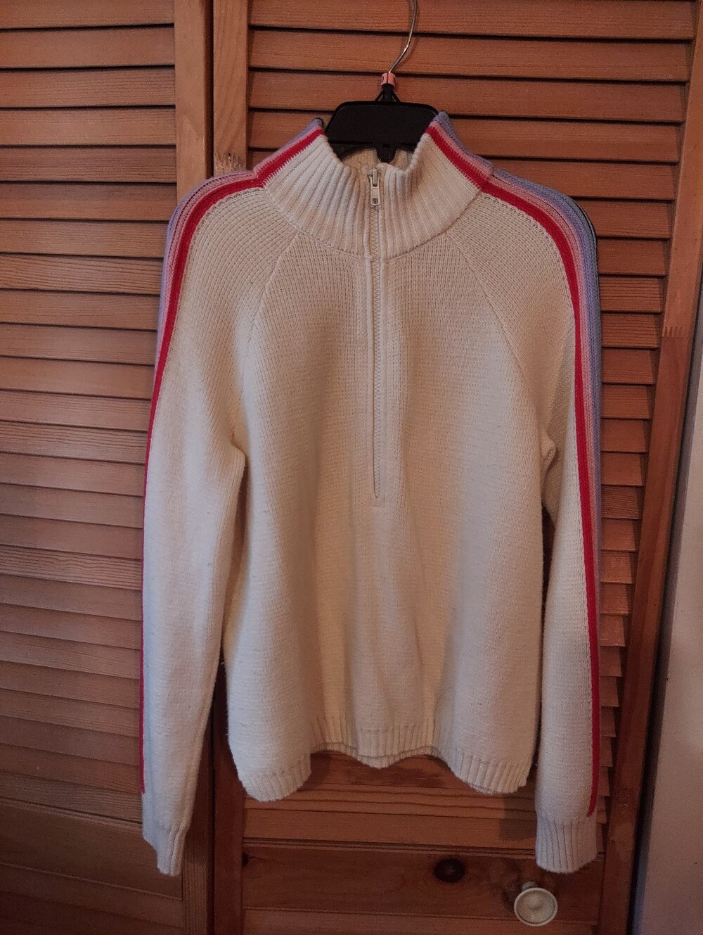Marine Layer Archive Quarter Zip Sweater Women's XS Cream Stripes Wool Blend
